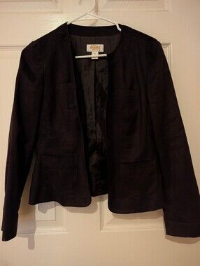 Talbots Black Collarless Open-Front Blazer